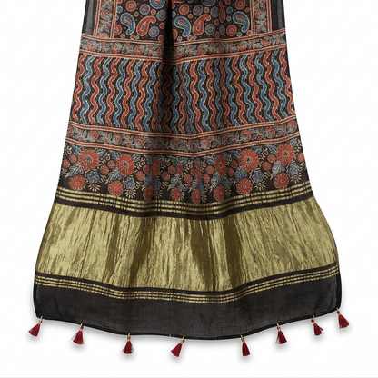Hand-Block Ajrakh Print Silk Blend Dupatta