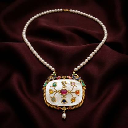 Royal Navratna Mother-of-Pearl Heritage Necklace