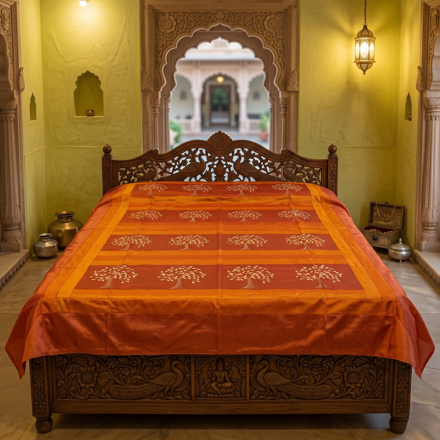 Golden Tree Embroidered Silk Luxury Bedcover