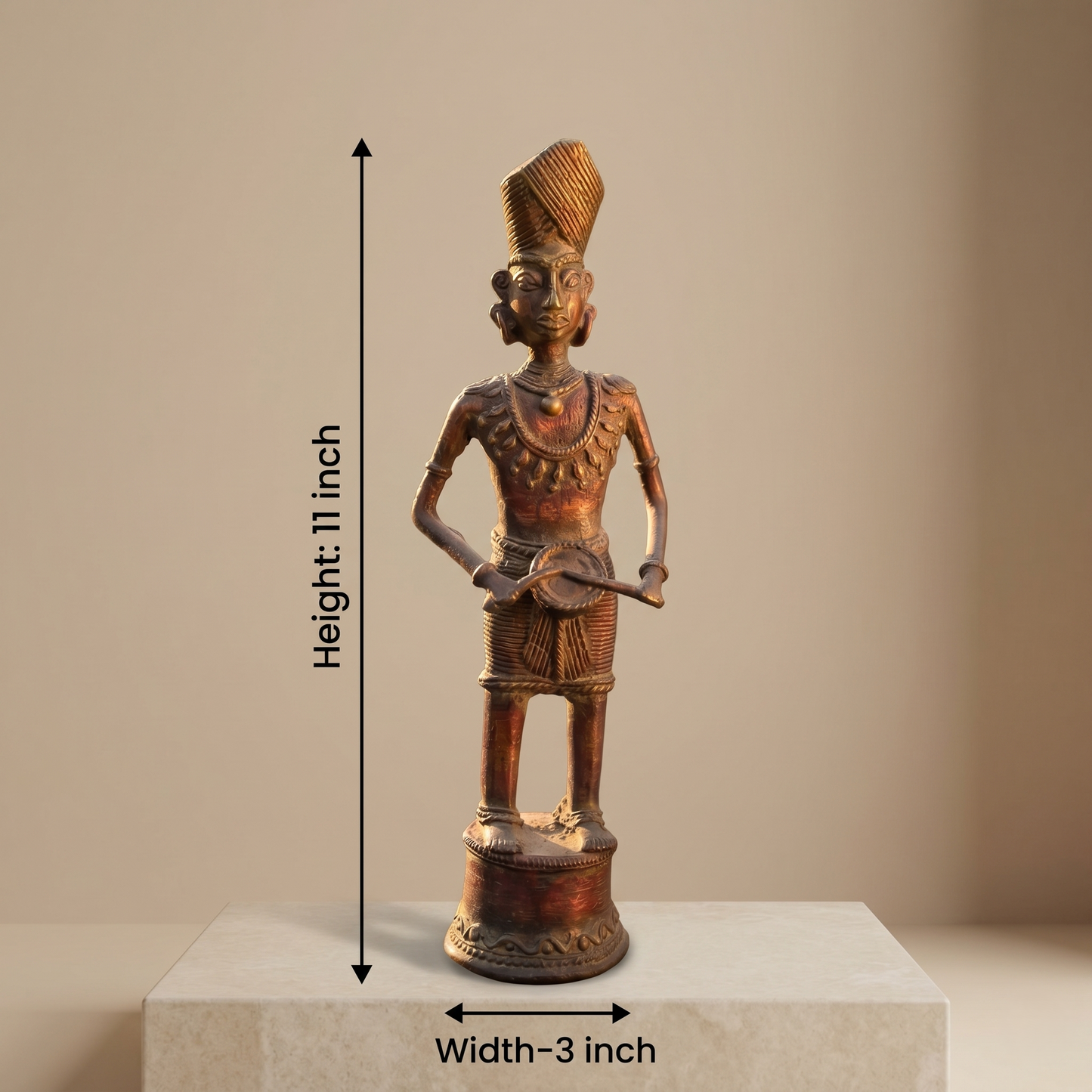 Handcrafted Brass Tribal Musician Heritage Statue