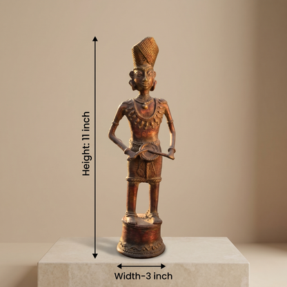 Handcrafted Brass Tribal Musician Heritage Statue