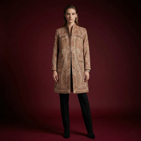Handcrafted Aesthetic Paisley Patterned Long Coat