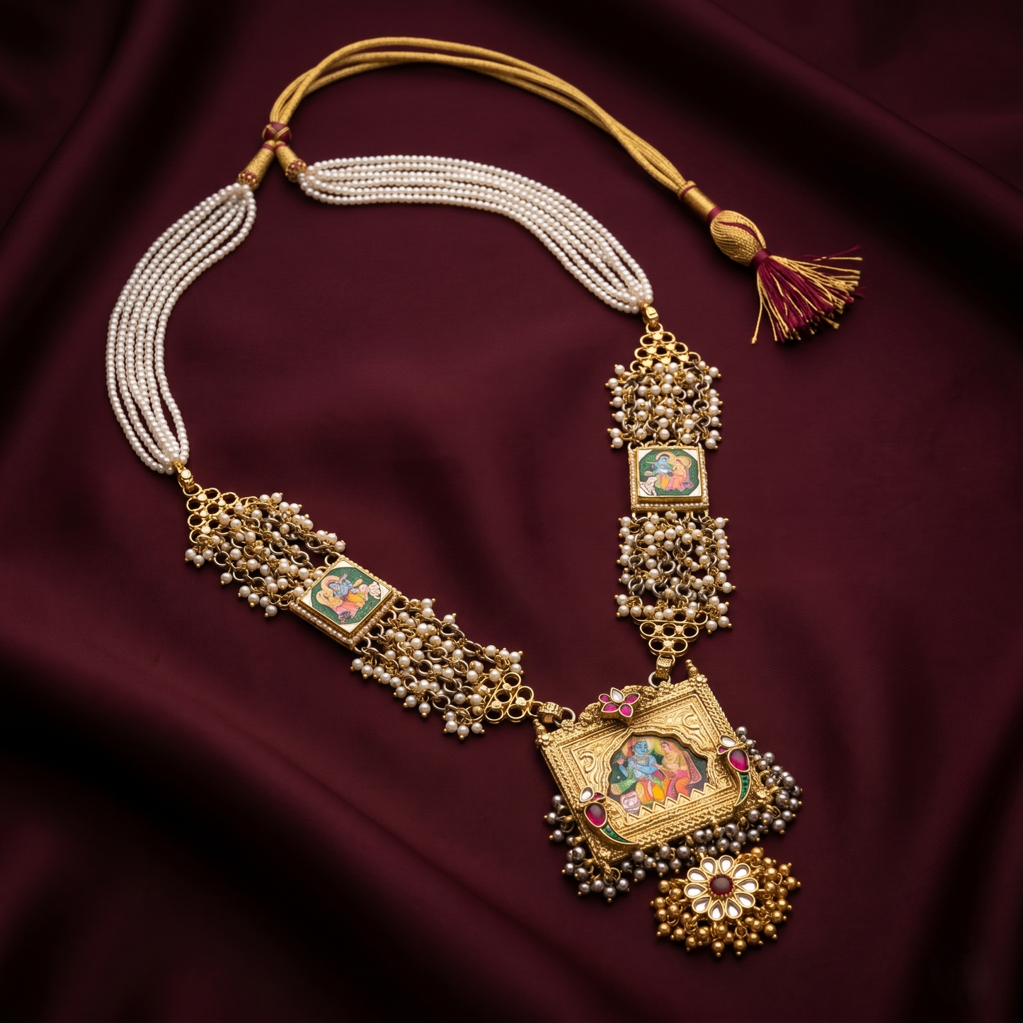 Handcrafted Divine Narrative Silver Pearl Necklace