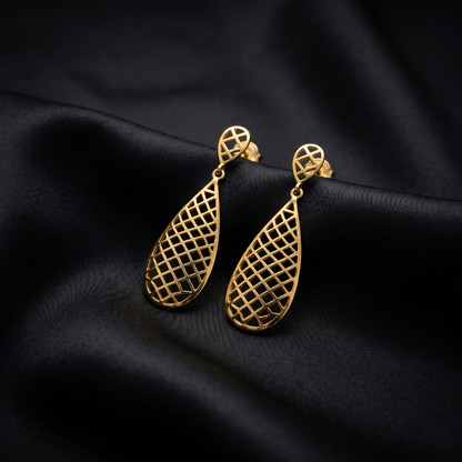 Lattice Teardrop Gold Plated Silver Earrings