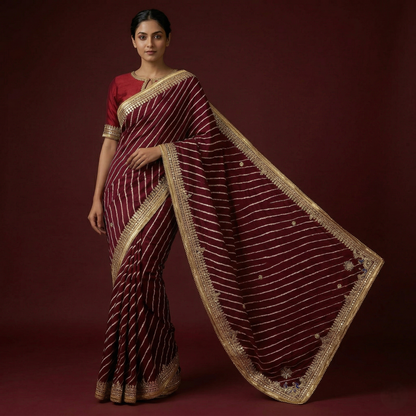 Elegant Maroon Leheria Silk Heritage Saree