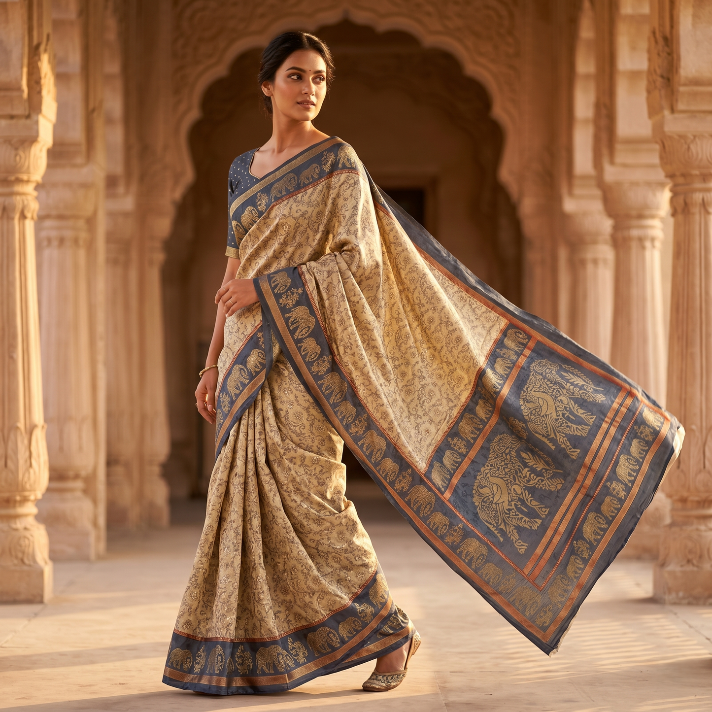 Elegant Elephant Motif Silk Saree