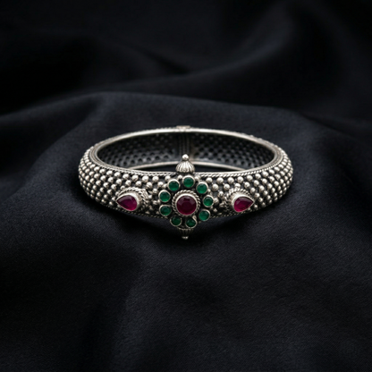 Vintage Floral 92.5 Silver Artisan Kada