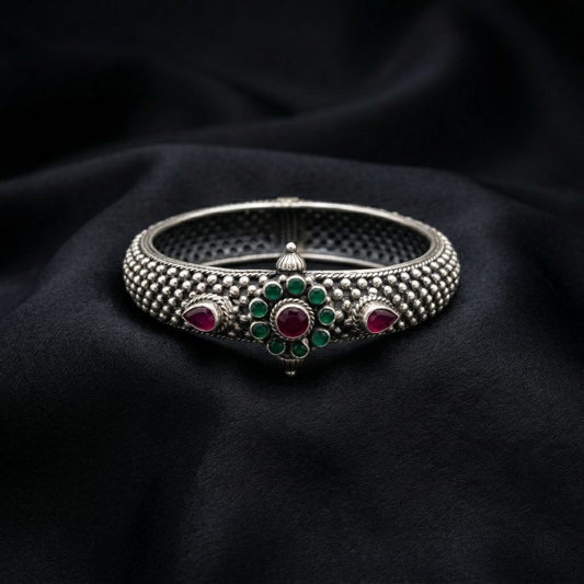 Vintage Floral 92.5 Silver Artisan Kada