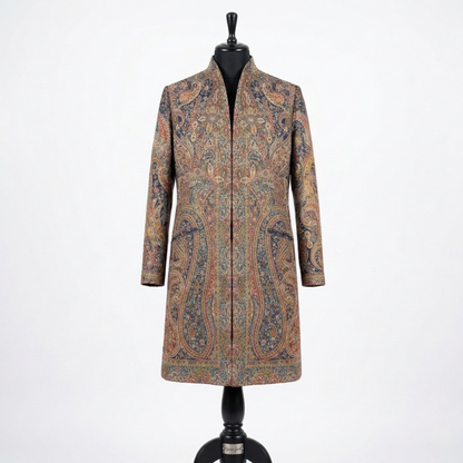 Majestic Paisley Heritage Stand Collar Long Coat