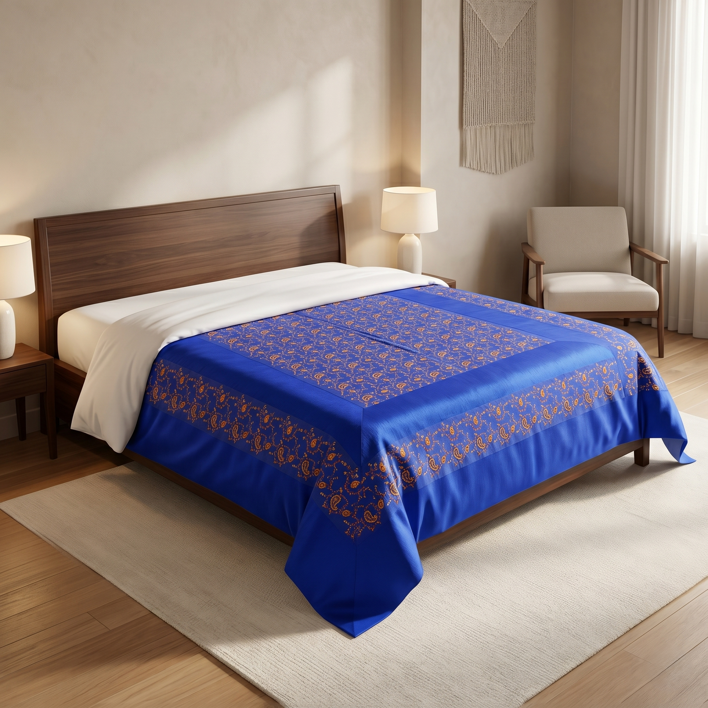 Royal Blue Silk Paisley Artisan Bedcover