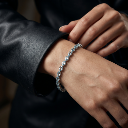 Elegant Oval Aquamarine Silver Tennis Bracelet