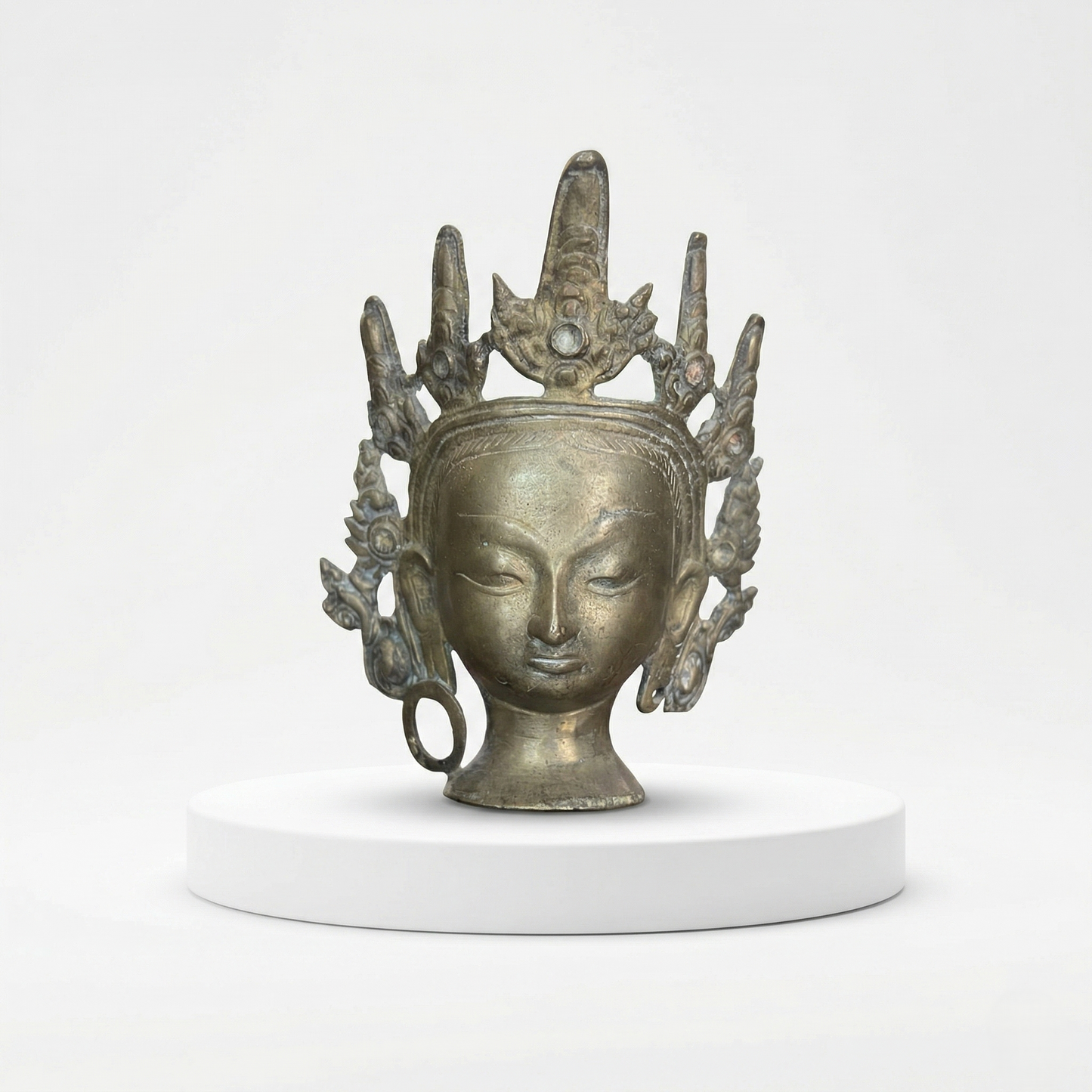 Antique Brass Crowned Deity Face Mask