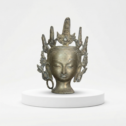 Antique Brass Crowned Deity Face Mask