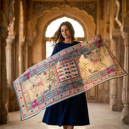 Handcrafted Madhubani Art Silk Heritage Dupatta