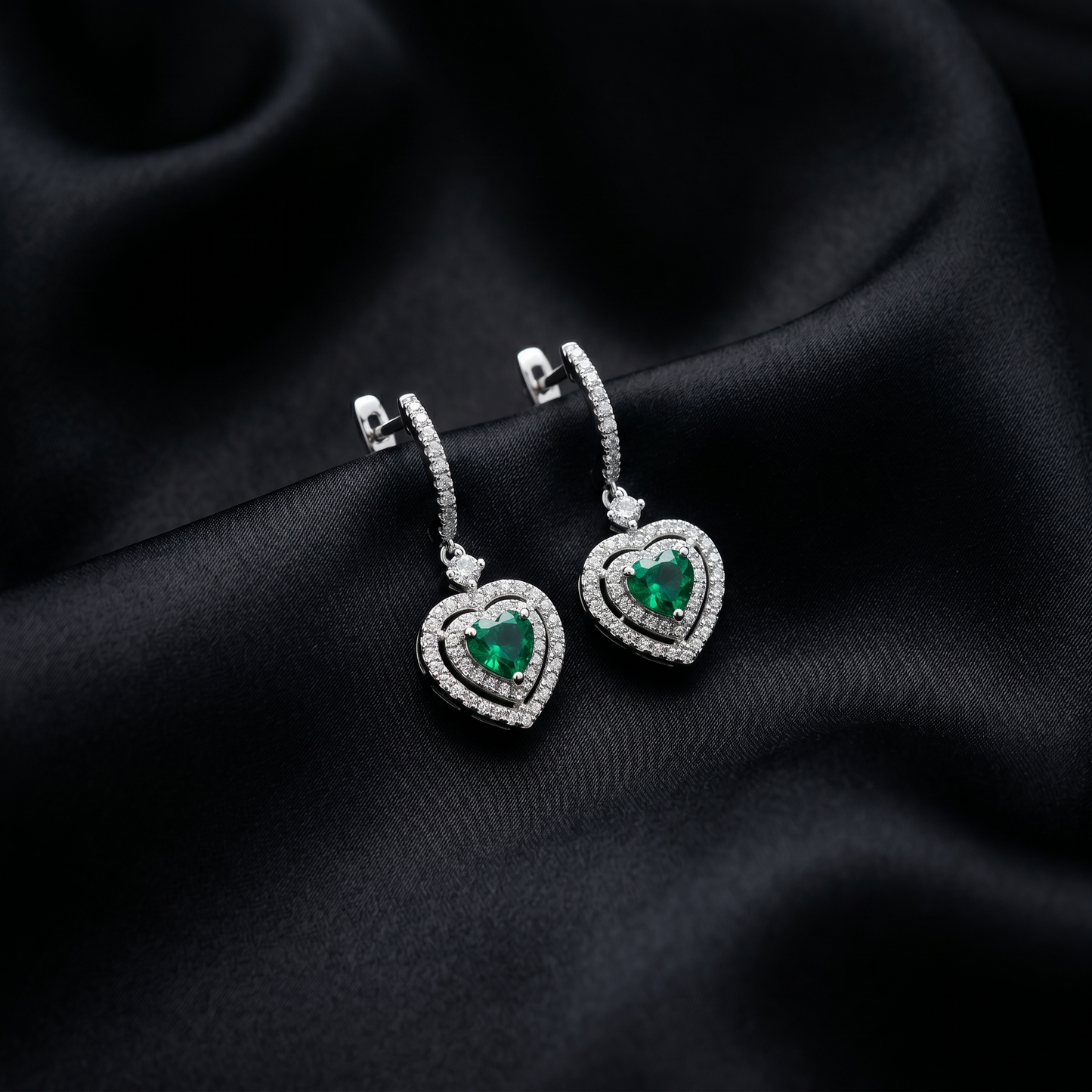 Regal Emerald Heart Drop Earrings