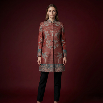 Ethereal Flora Mandarian Silk Long Coat