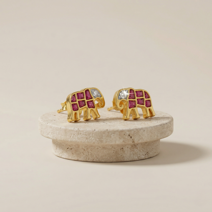 Royal Elephant Ruby Gold Plated Studs