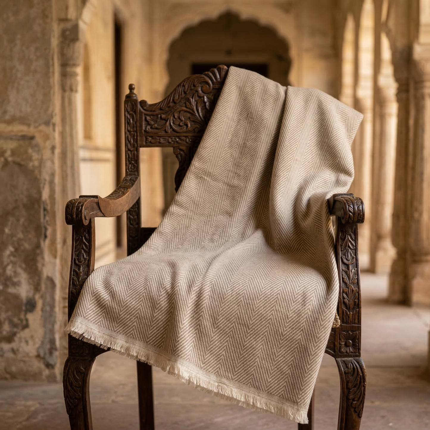 Elegant Sage Herringbone Hand Woven Blanket