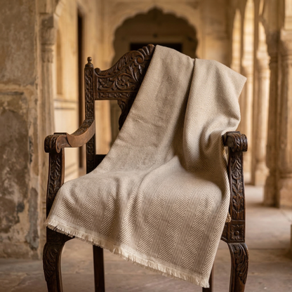 Elegant Sage Herringbone Hand Woven Blanket