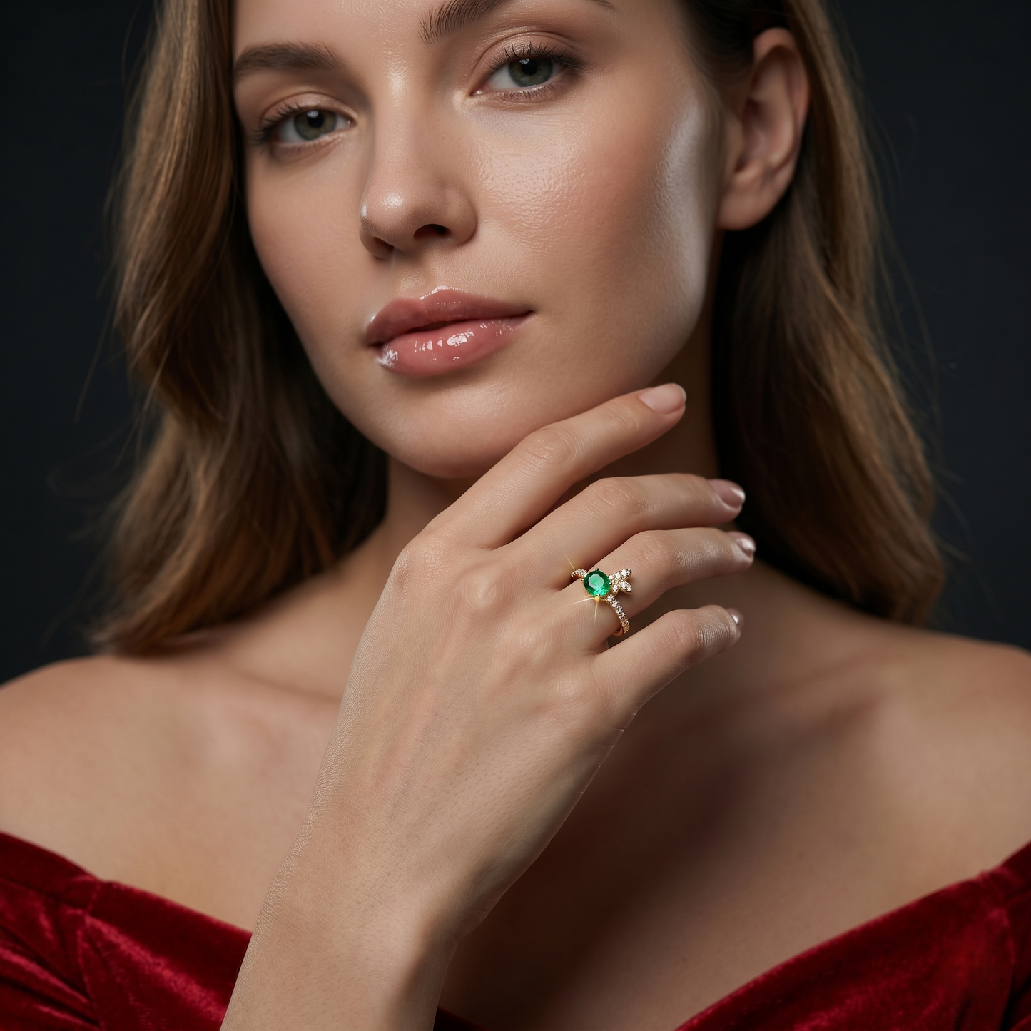 Gold Butterfly Emerald Diamond Accent Ring