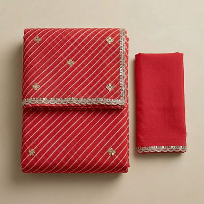 Crimson Leheriya Saree with Gota Work
