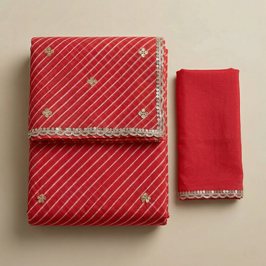 Crimson Leheriya Saree with Gota Work