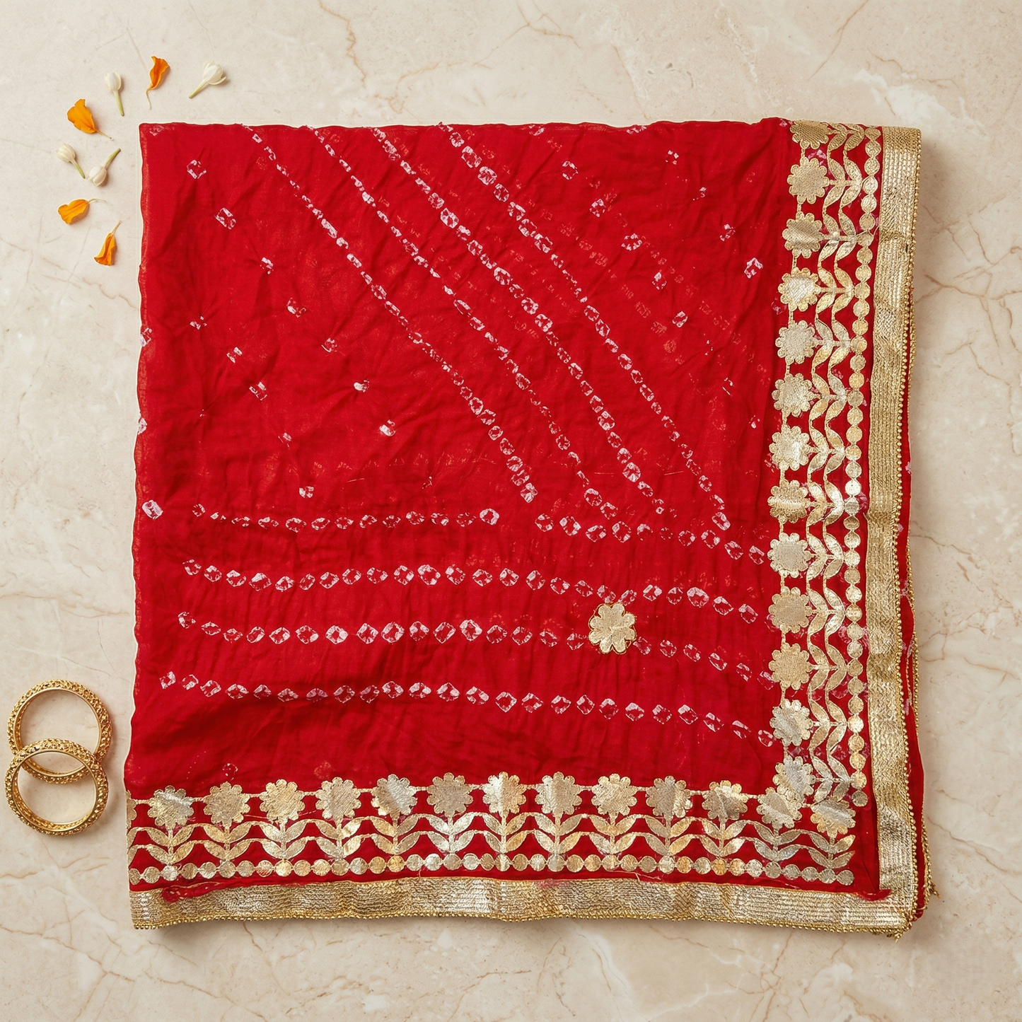 Royal Red Bandhani Silk Embellished Dupatta