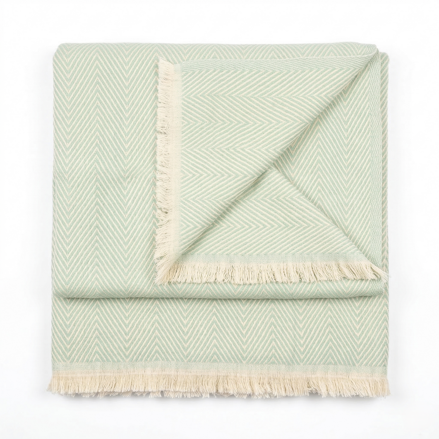 Elegant Sage Herringbone Hand Woven Blanket