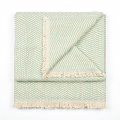 Elegant Sage Herringbone Hand Woven Blanket
