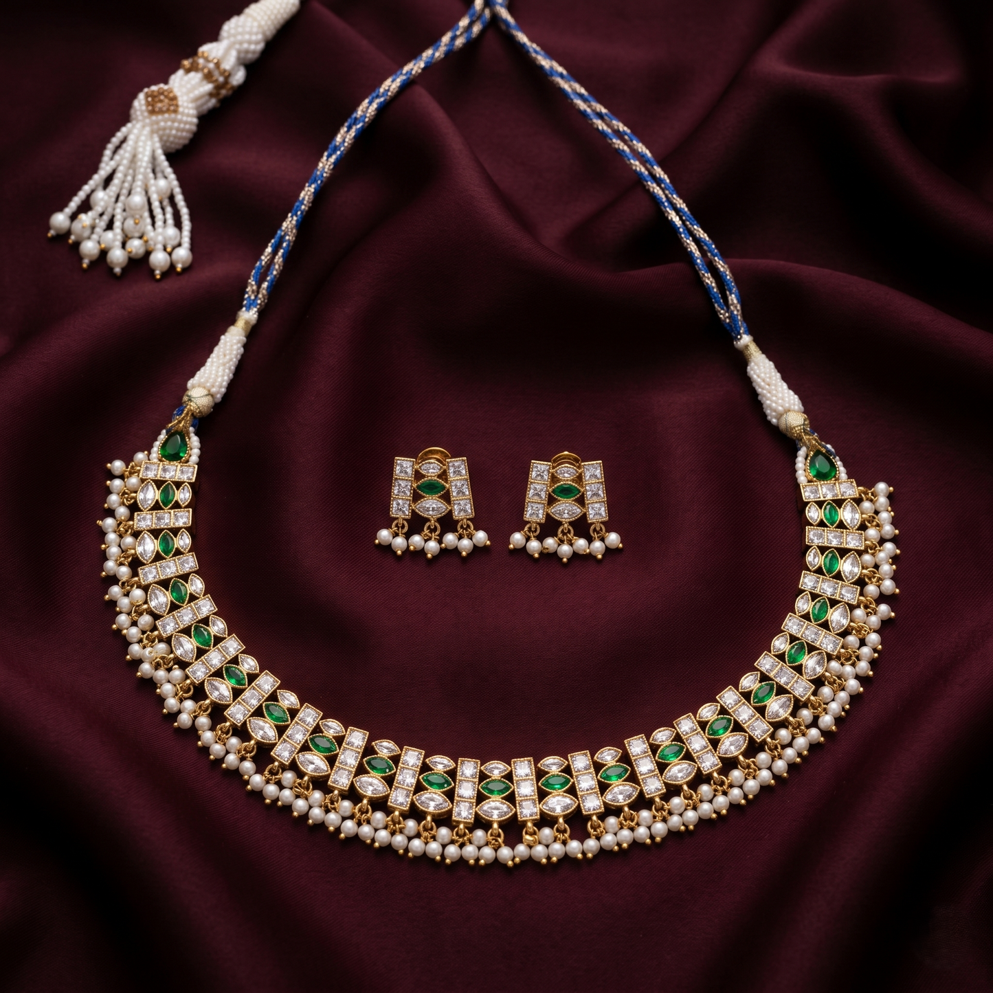 Elegant Emerald Accented Silver Choker Set