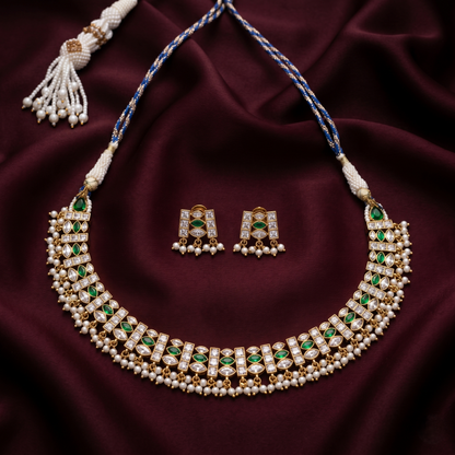 Elegant Emerald Accented Silver Choker Set