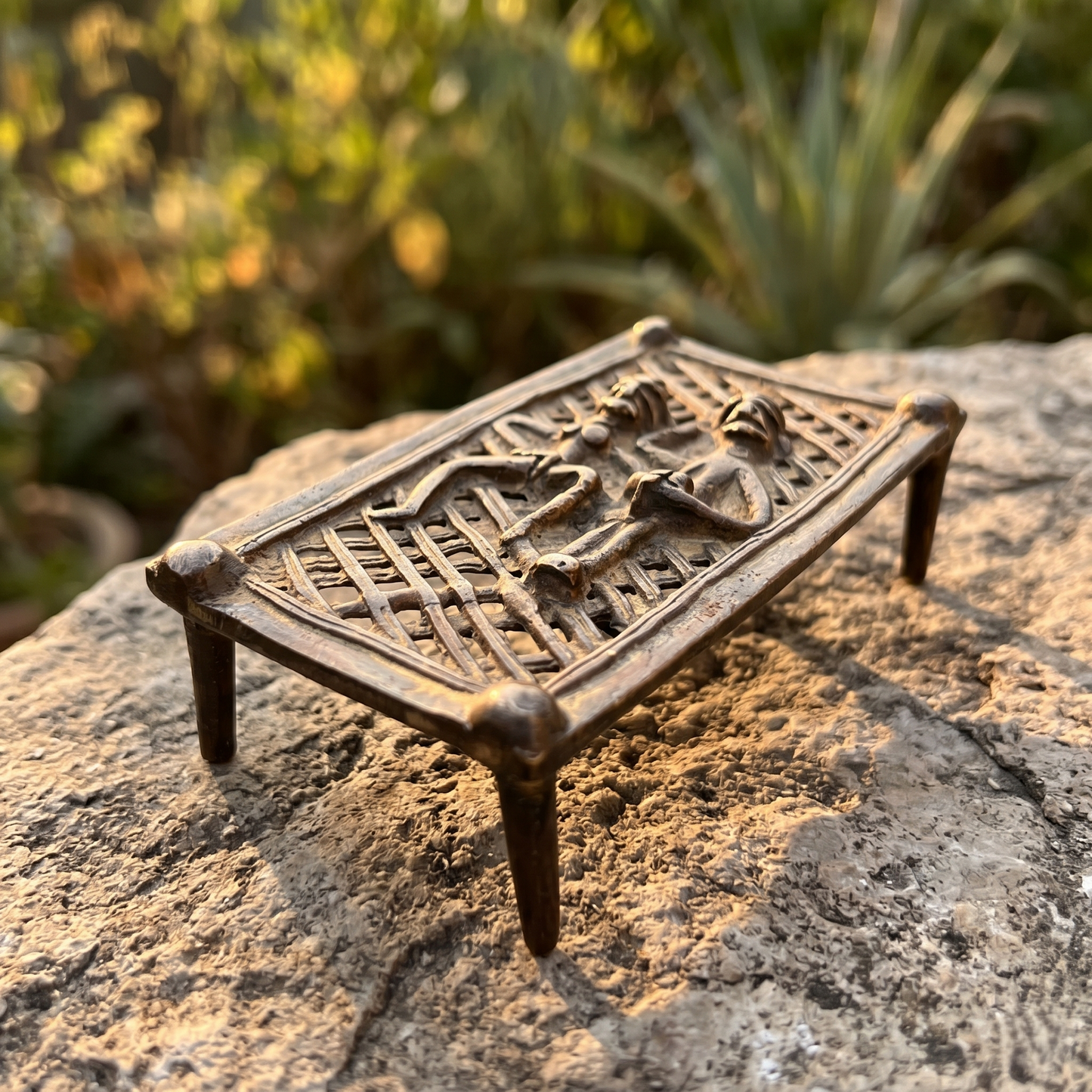 Antique Brass Tribal Cot Figurine Decor