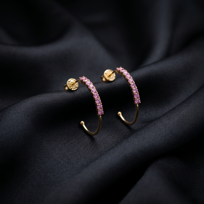 Pink Tourmaline Minimalist Gold J-Hoops