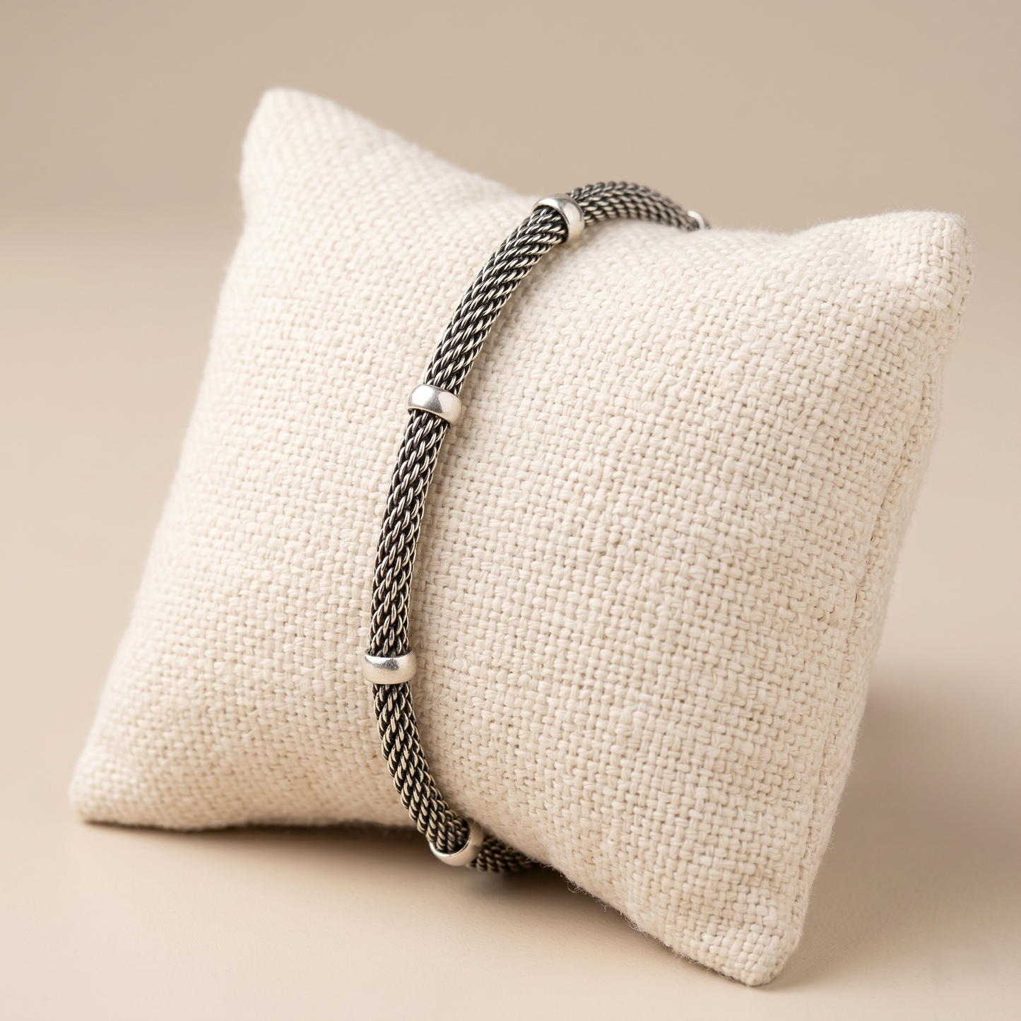 Handcrafted Intricate Woven Oxidized Silver Bracelet