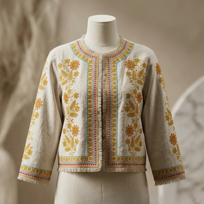 Heritage Floral Embroidered Linen Bolero Jacket