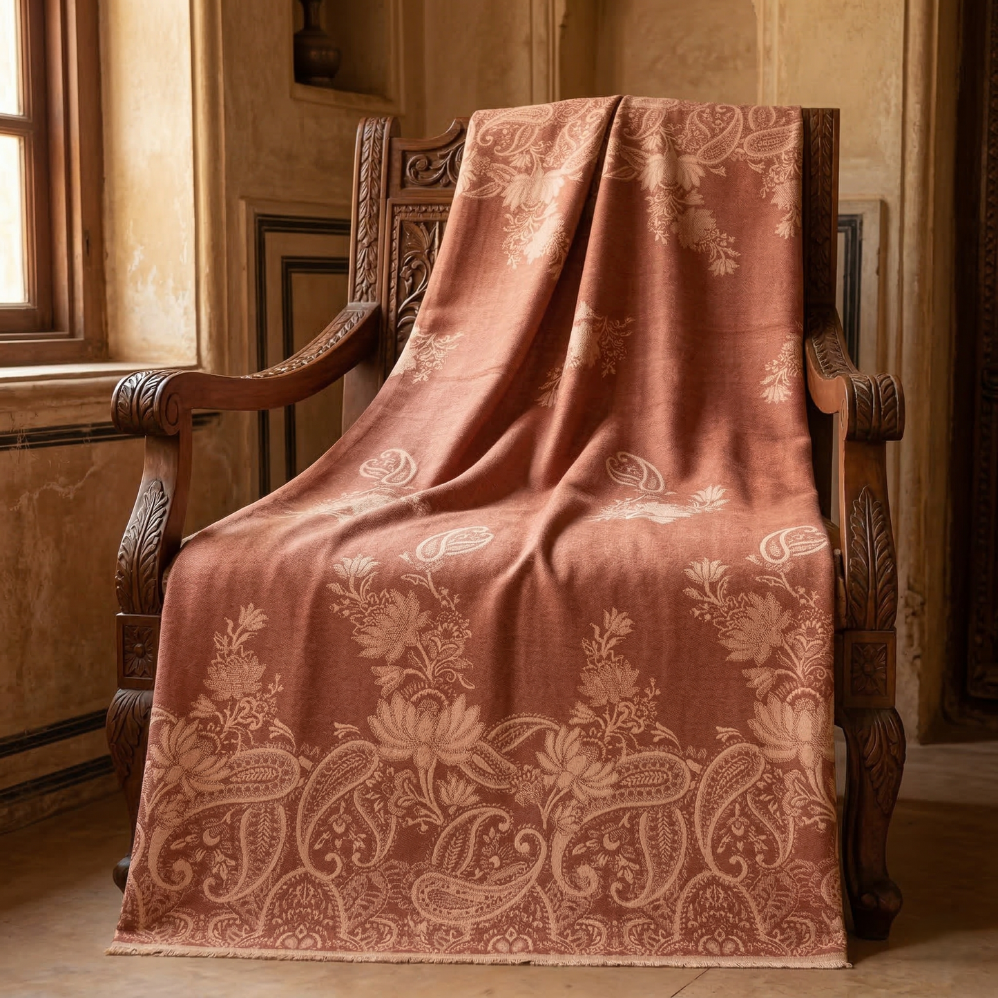 Elegant Paisley Jacquard Woolen Blanket