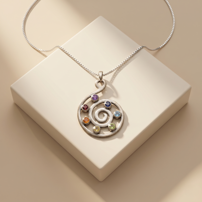 Spiral of Life Silver Chakra Pendant