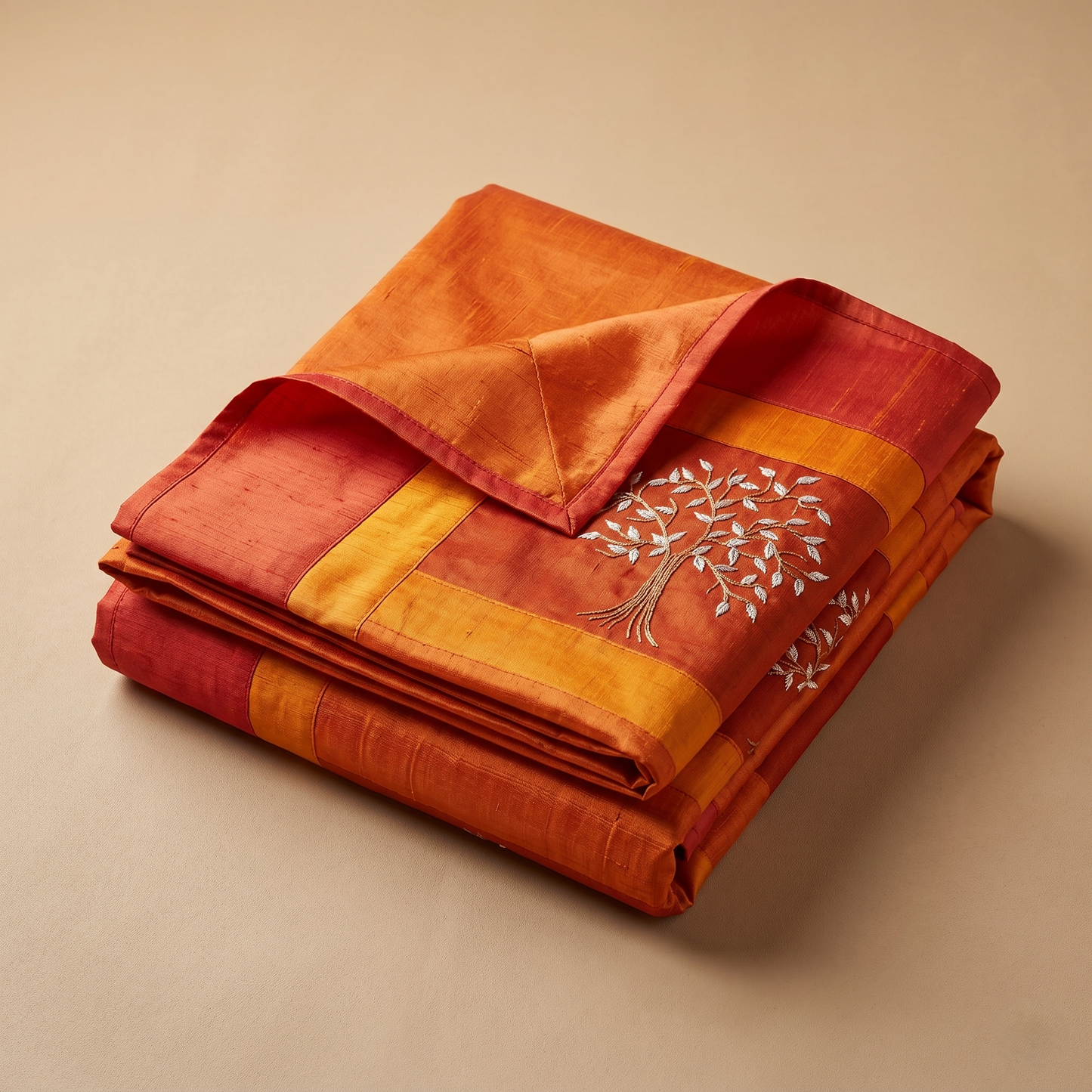 Golden Tree Embroidered Silk Luxury Bedcover