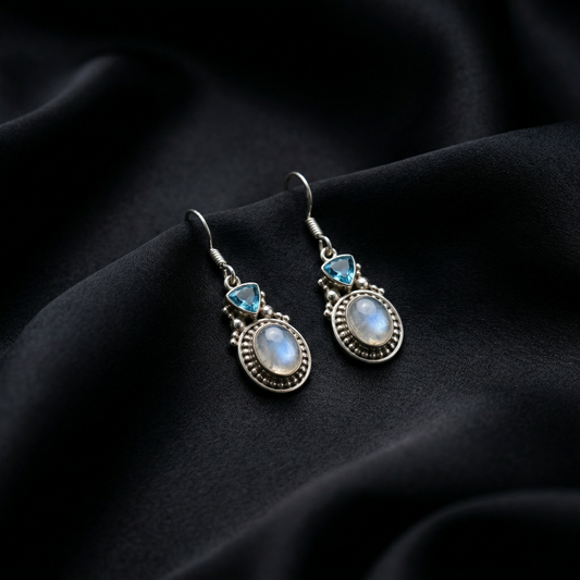 Celestial Moonstone & Blue Topaz Drops