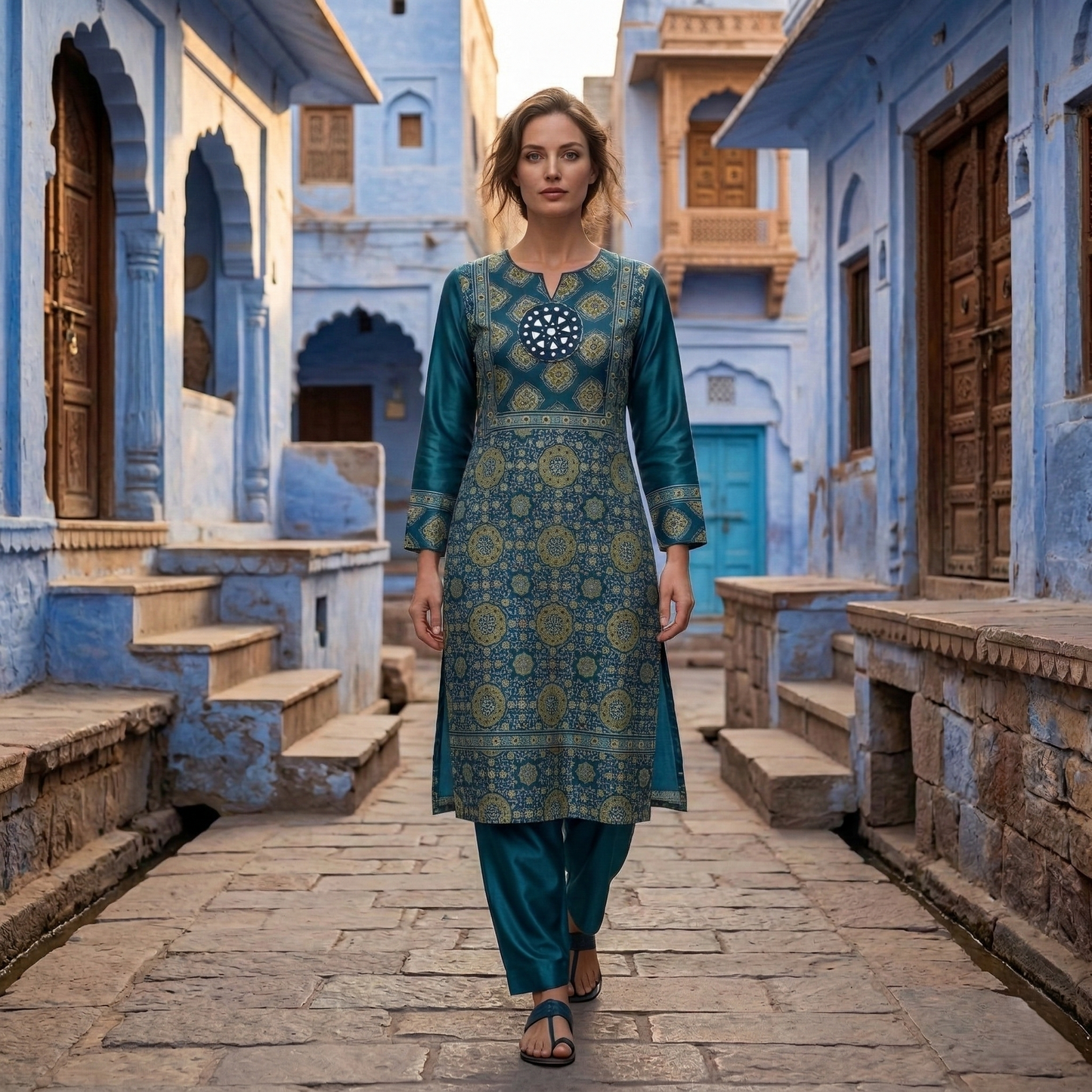 Elegance Traditional Motif Teal Kurti