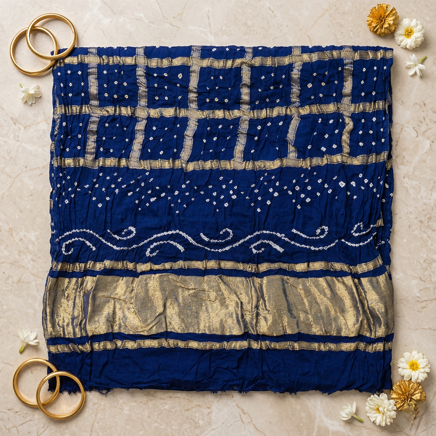 Royal Blue Bandhani Silk Grid Dupatta