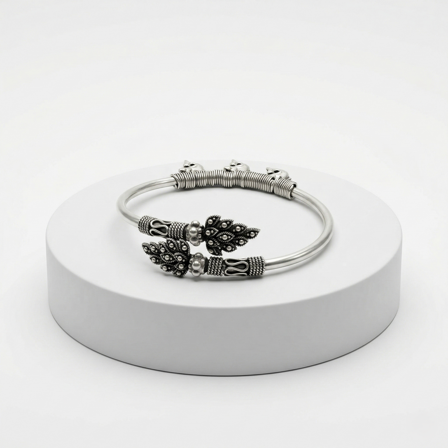 Ornate Oxidized Silver Filigree Kada Bracelet