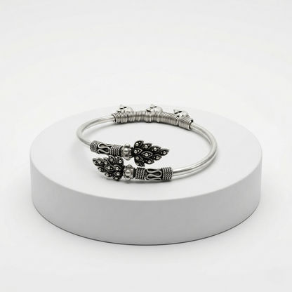 Ornate Oxidized Silver Filigree Kada Bracelet