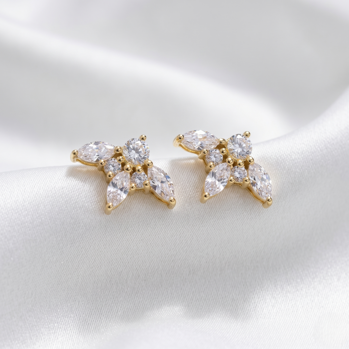 Floral Marquise Crafted Silver Stud Earrings