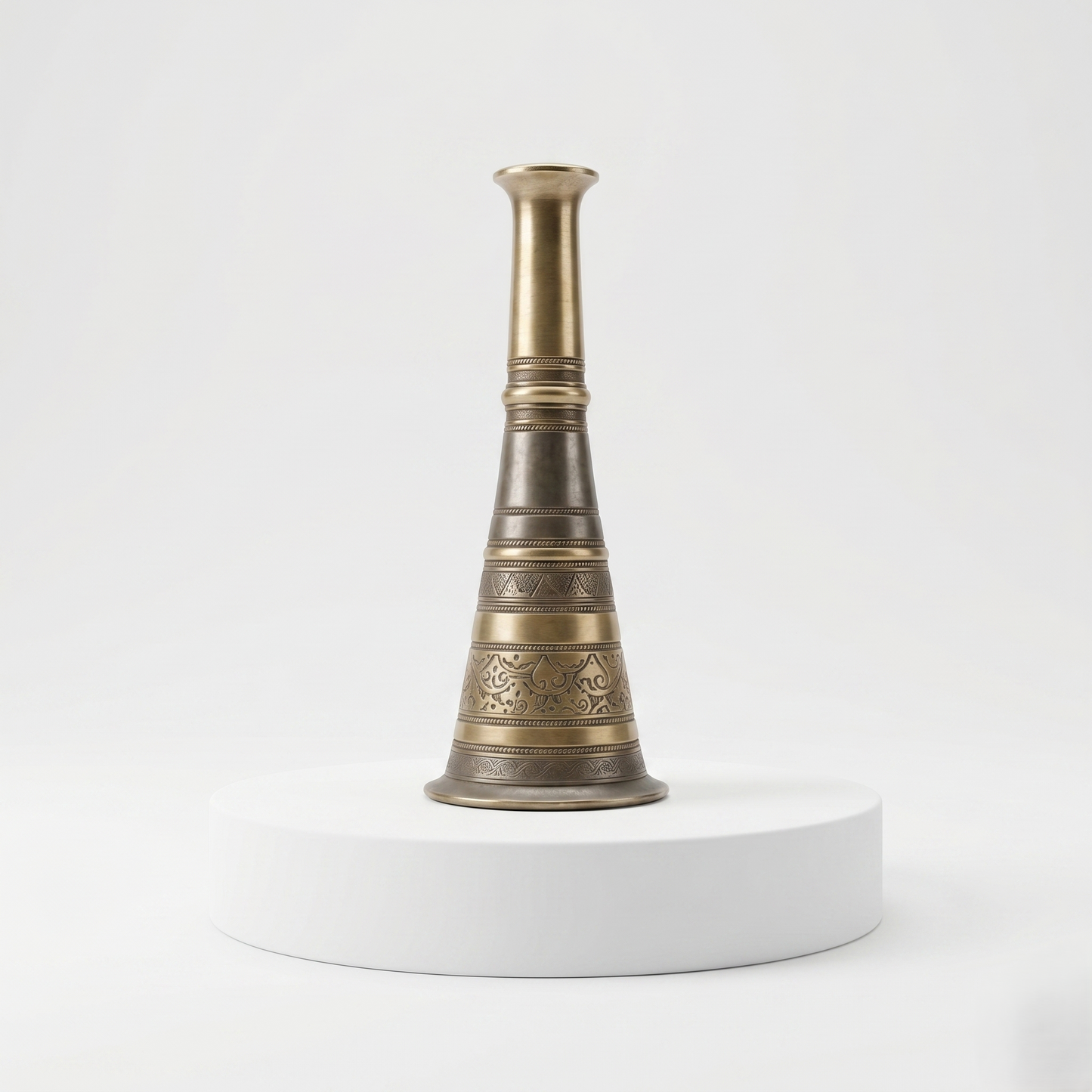 Hand-Engraved Antique Brass Decorative Bud Vase