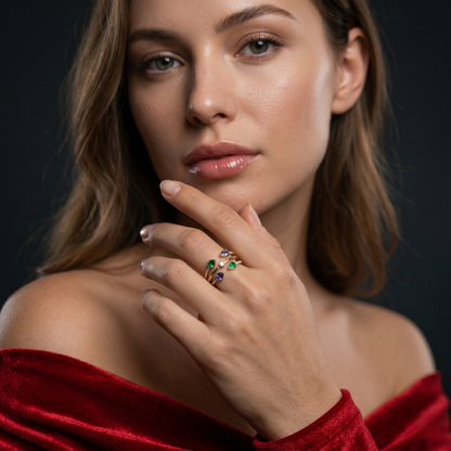 Multi Row Gold Multi-Gemstone Bypass Ring
