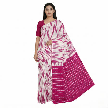 Magenta Shibori Geometric Hand Dyed Saree