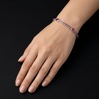 Elegant Silver Ruby-Stoned Kada Bracelet