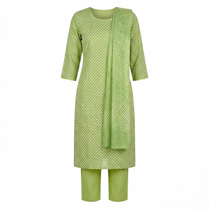 Sage Green Leheriya Unstitched Suit Set