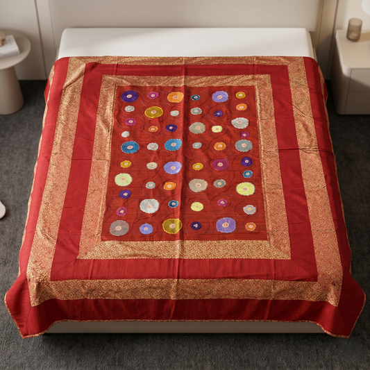 Red Floral Silk Luxury Embroidered Bedcover